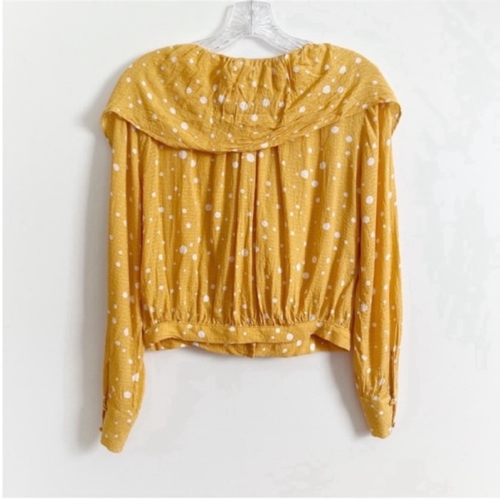 Lulu's West End Long Sleeve Top yellow mustard polka dots ruffled cropped - Picture 10 of 10